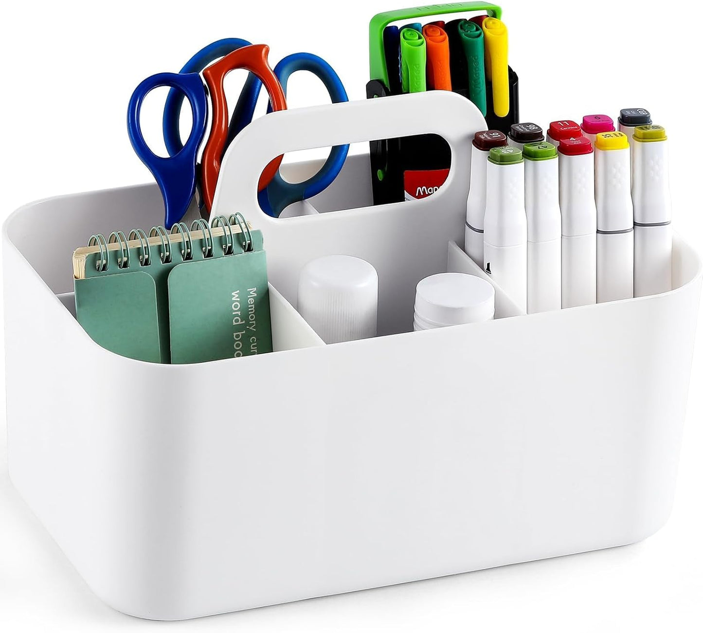 Multiuse Caddy Organizer with Handle, Portable Divided Plastic Tote Bin - Art Craft, Stationary Pen Marker Crayons, Makeup Hair Supplies Storage - Bathroom, Classroom, Dorm, Office, Desk Holder - Grey