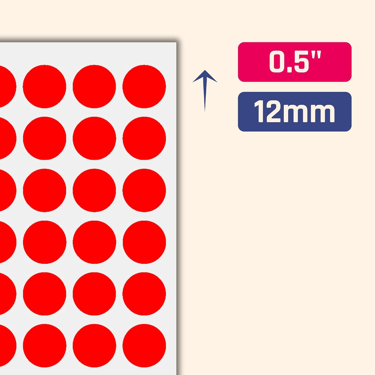 1/2" - Colored Dot Stickers, Round Labels - 6 Colors