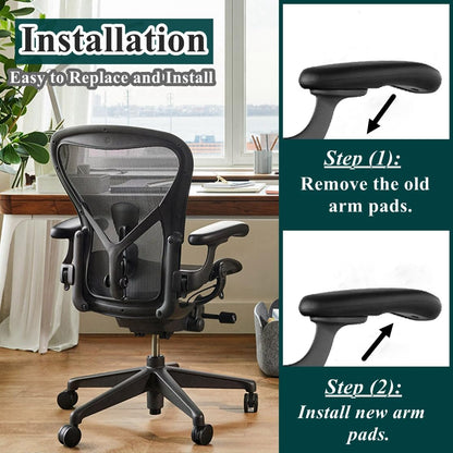 Chair Armrest Replacement, Arm Pad Caps Replacement for Herman Miller Classic Aeron Chair Graphite Black 1 Pair