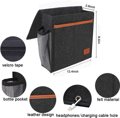 Bedside Caddy, Felt Bedside Storage Organizer, Hanging Storage Bag, Chair Organizer Caddy, Remote, Magazine, Drink Bottle Holder for Hospital, Dorm Bed, Baby Stuff, Office (Light Grey Small)