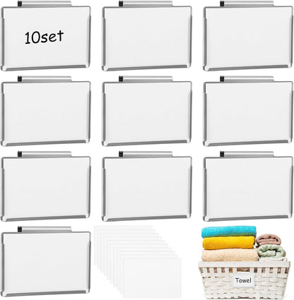 10 Pack Metal Basket Bin Labels Clips,3.54" x 2.36" Stainless Steel Label Holders with White Papers,Silver Removable Bin Clips for Labeling, Classification