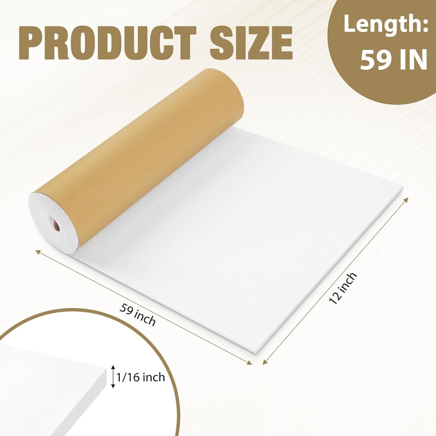 LSGCQ Sponge Neoprene Foam Padding Self Adhesive Foam Sheets, White | Closed Cell Foam Sheet Neoprene Rubber Pad for DIY Gaskets Shock Pads Liner Crafts, 12" Wide x 1/8" Thick x 59" Long