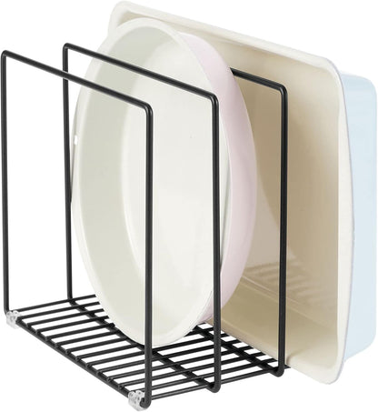 mDesign 3 Slot Tray and Pan Rack — Metal Wire Rack for Pantry and Kitchen Storage — Freestanding Pan Lid Holder Also for Baking Trays and Crockery – Silver