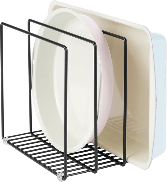 mDesign 3 Slot Tray and Pan Rack — Metal Wire Rack for Pantry and Kitchen Storage — Freestanding Pan Lid Holder Also for Baking Trays and Crockery – Silver