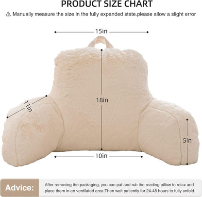 Aimuan Reading Pillow Bed Rest Wedge Adult Backrest Pillow with Arms Sitting in Bed Cushion Incline Rest Sleeping Pillow for Watching TV/Gaming/Relaxing, Ivory