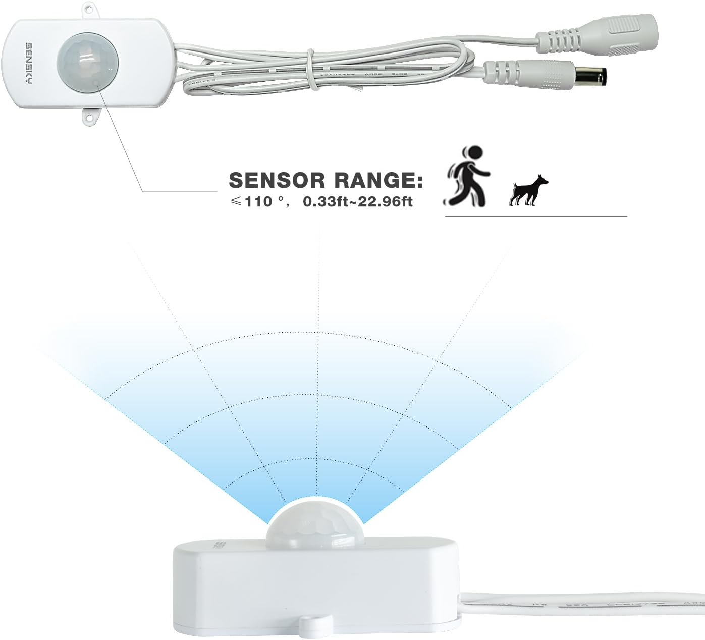 Sensky BS010W Motion Sensor Light Switch - DC 12V to 30V PIR Motion Sensor with Adjustable Delay Time and Detection Distance - for LED Strip Lighting Systems and Indoor Security Detectors