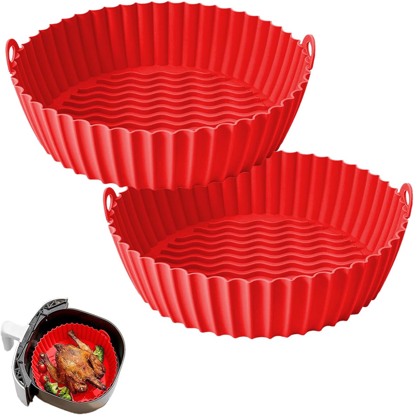 8 Inch Square Silicone Air Fryer Liners (2 Pack) Pink & Grey Reusable Non-Stick Inserts with Handles for Mess-Free Cooking & Heat Resistance – For Airfryer Ninja COSORI Instant Vortex & More