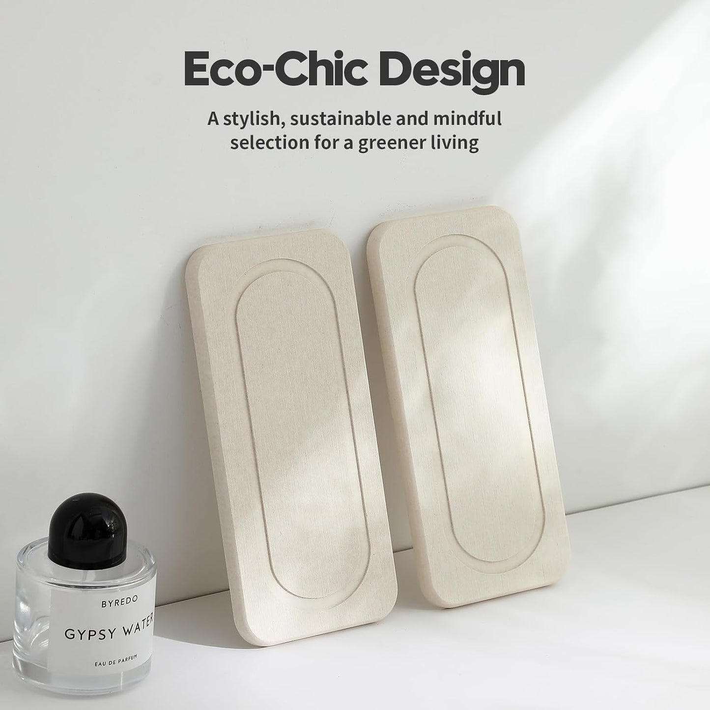 3 Pack Water Absorbent Diatomite Coasters, Stone Drying Mat for Kitchen Counter, Bathroom Sink Organizer Tray, Compact Vanity Rack, Soap Holder Caddy, Faucet Splash Guard, White 8"x3.8"