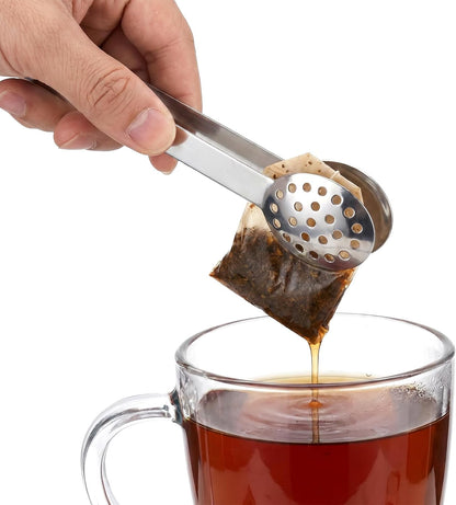 4PCS Stainless Steel Tea Bag Squeezer with Bunny Silicone Tea Bag Holders, 6inch Round Teabag Squeezer Strainer Clips Sugar Ice Cube for Kitchen Bar Tools