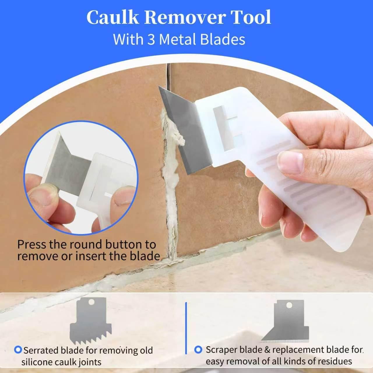 Caulking Tool Kit with Caulk Remover & Putty Knife Scraper | Multifunctional Caulking Tool Set with Caulk Remover, Professional Putty Knife Scraper for Smooth, Clean Sealant Joint