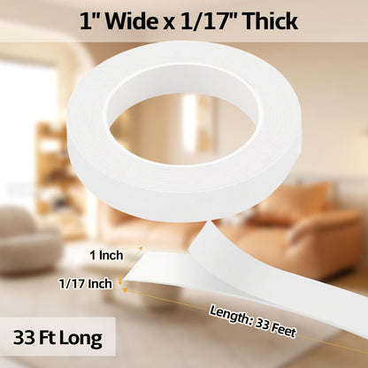 1 in Wide x 1/8 in Thick x 33FT Foam Weather Stripping Door Seal,Window Sealing Tape，Single-Sided Self-Adhesive Insulation Sealing Strip White