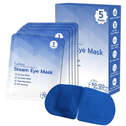 LANNA Heated Steam Eye Mask, Disposable 120 Minutes, Lavender Scent, 5 Pcs | Great for Sleep & Spa Relaxation, Self Heating Warm Compress for Dry & Puffy Eyes Long Lasting Heated Eye Mask for Stye Eyes