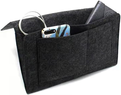 Bringsine 5 Pockets Bedside Caddy, Felt Bed Storage Organizer Hanging Bag Holder for Magazine Book Phone Tablet iPad Cables Remote and Glasses Holder Home Dorm Bed Sofa-Black