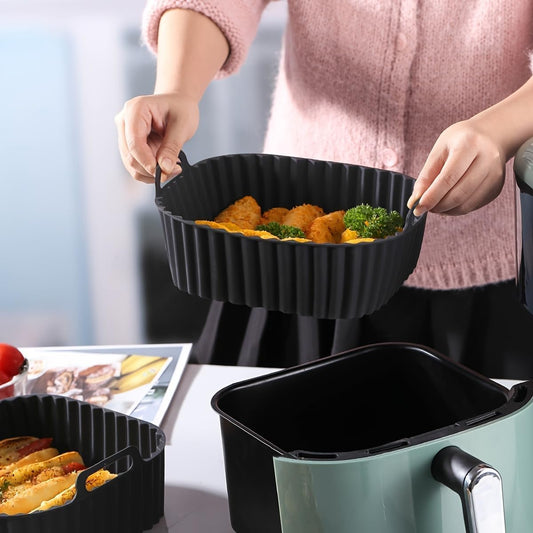 Air Fryer Silicone Liners Square 8 Inch Airfryer Liners 4-7 QT Reusable Air Fryer Liners Pot Oven Liner Baking Tray, Basket Mat Bowl Accessories Kitchen (BPA-free)