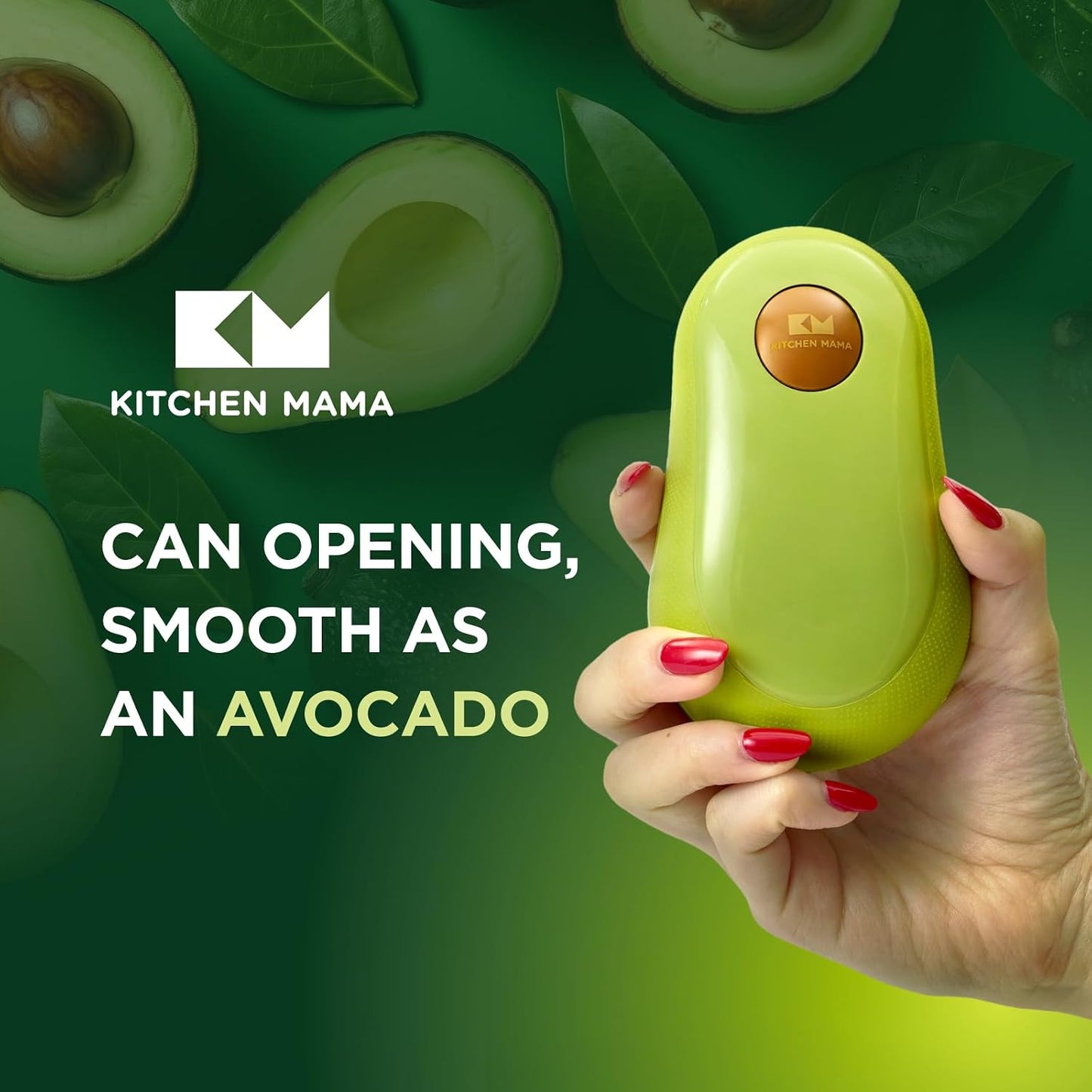 Kitchen Mama One Touch Electric Can Opener, Avocado | Opens with One Button Press, Auto-Stop, Smooth Edge, Cordless, Battery Operated