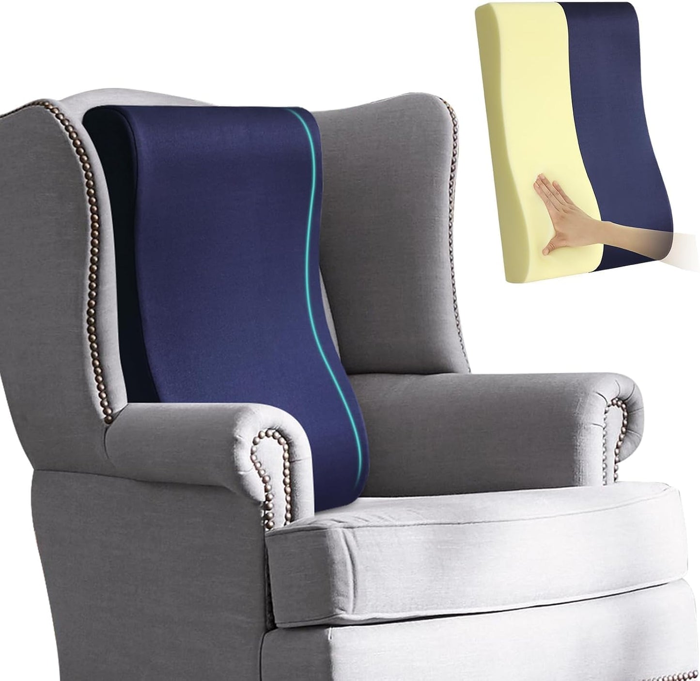 2-in-1 Neck Pillow Lumbar Support Pillow for Recliner Couch& Glider Chair - High Resilient Foam Ergonomic Back Support for High-Back Rocking Chairs, Glider Rocker Replacement Cushions Navy S