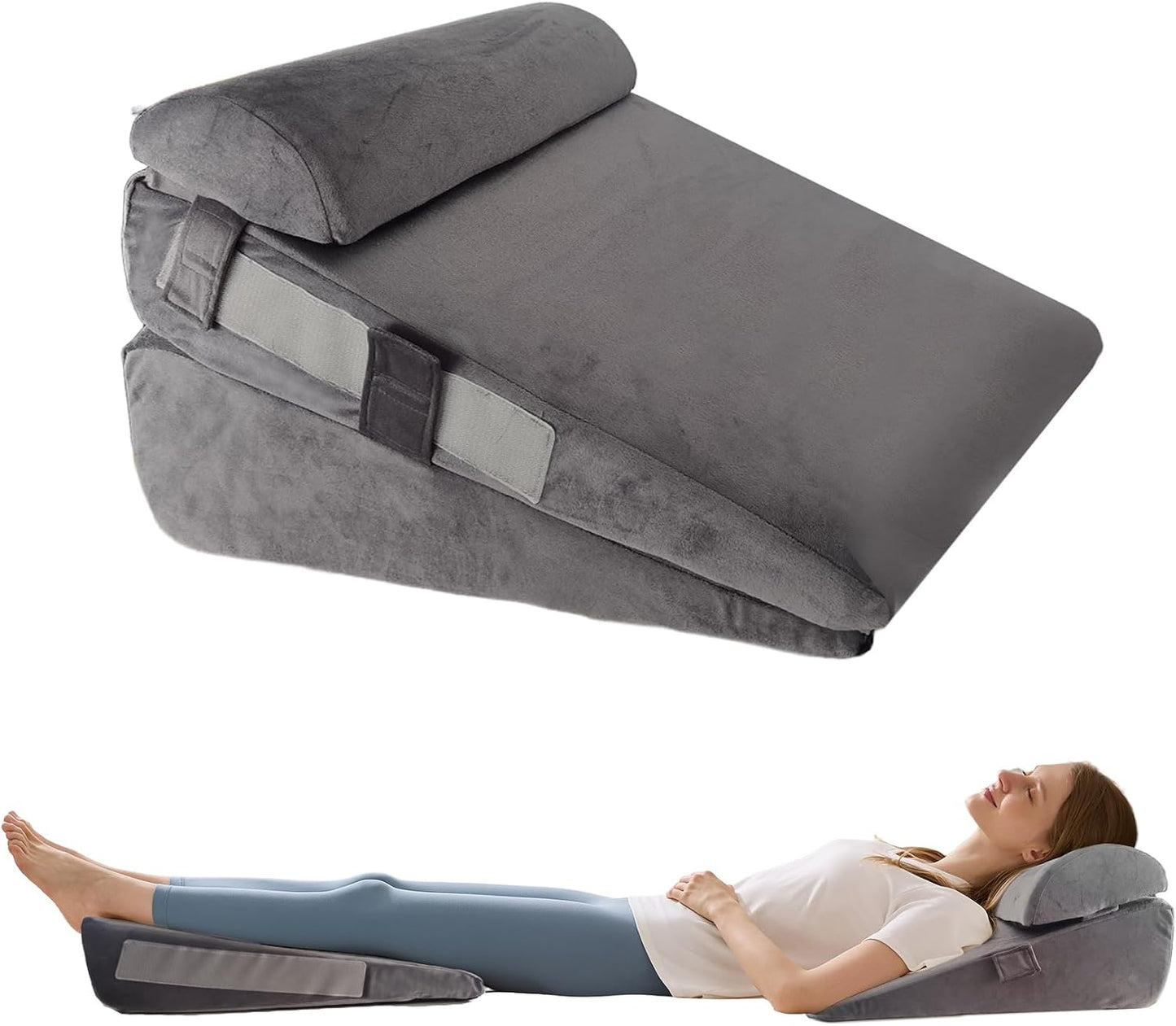 3Pcs Wedge Pillow Set for After Surgery,Acid Reflux Relief, Adjustable Bed Wedge Pillows for Sleeping,Anti Snore, Memory Foam Triangle Pillow for Back&Neck&Shoulder Pain Relief, White&Grey