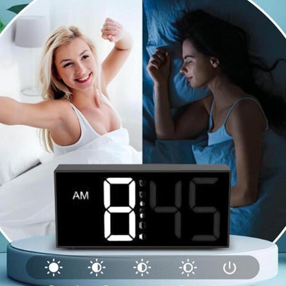 Zyyini Extra Loud Alarm Clock with Bed Shaker for Heavy Sleeper and Deaf Hearing Impaired, Dual Alarm, 7.4 Inch Mirror LED Display, Dimmer, 12/24H, Snooze