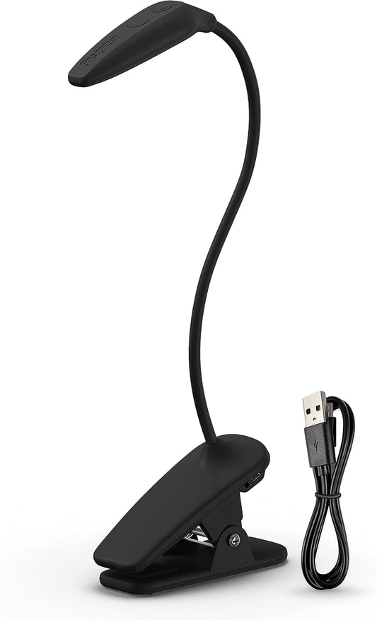 Energizer Rechargeable LED Book Light, Clip On Reading Light with Adjustable Light Modes, USB Charging Cable Included, Pack of 1, Black