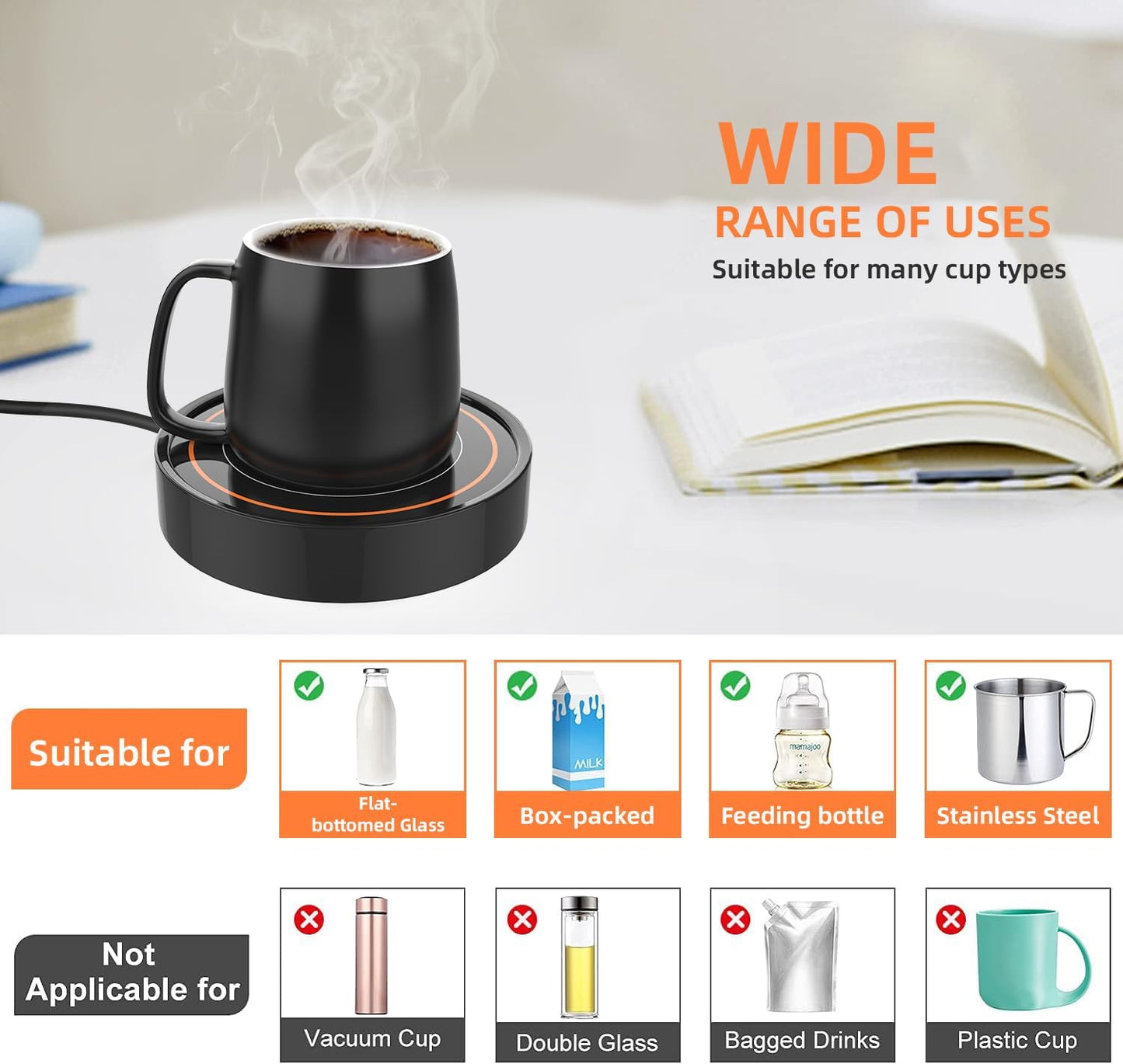 Coffee Mug Warmer, Electric Beverage Warmers for Office Home Desk Use, Smart Cup Warmer Thermostat Coaster for Hot Coffee Tea Espresso Milk Candle Wax with Gravity Switch Auto On/Off 135F