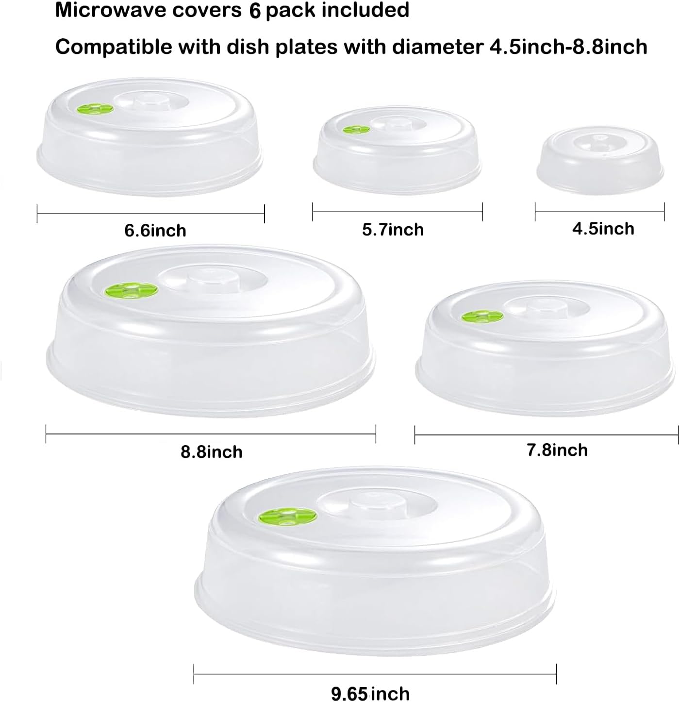 TENINYU Microwave Plate Covers Set of 6, BPA-Free, Mixed Sizes with Adjustable Steam Vents, Splatter Guard for Food Plates and Bowls