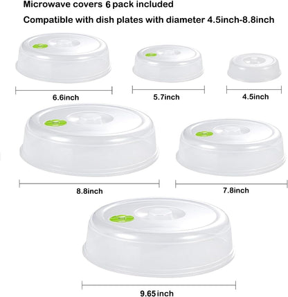 TENINYU Microwave Plate Covers Set of 6, BPA-Free, Mixed Sizes with Adjustable Steam Vents, Splatter Guard for Food Plates and Bowls