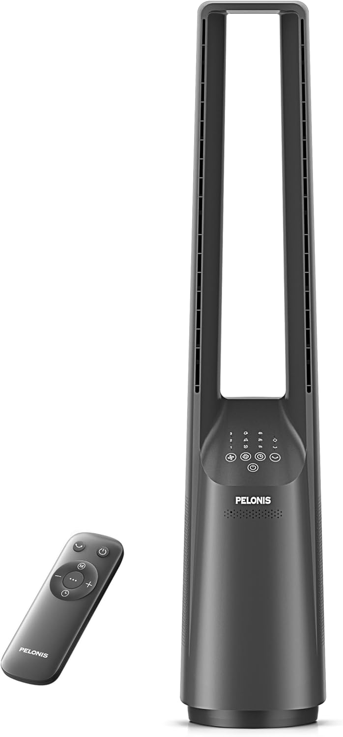 PELONIS 40" 90° Oscillation Bladeless Fan for Bedroom with Remote, White | Bladeless Cooling Tower Fan with 6 Speeds, 4 Modes, 26 ft/s, Brushless DC Motor, Quiet 22dB, 7-Hr Timer for Home, Office Use