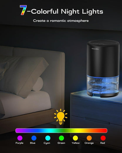 Dehumidifier, 35 oz Small Dehumidifiers for Home, Bathroom, Bedroom, Rooms, Ultra-Quiet with Sleep Mode, 7 Color Lights & Auto Shut Off, Compact & Portable for Closet, RV, Basement, Energy Saving