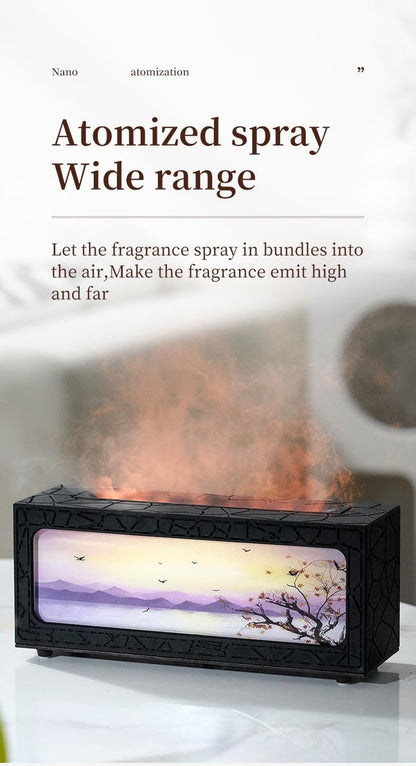Fireplace Flame Essential Oil Diffuser, 280ml Aromatherapy Humidifier with Remote Control, 7 Color LED Lights, Ultrasonic Aroma Diffuser for Home Bedroom Office Yoga Spa, White