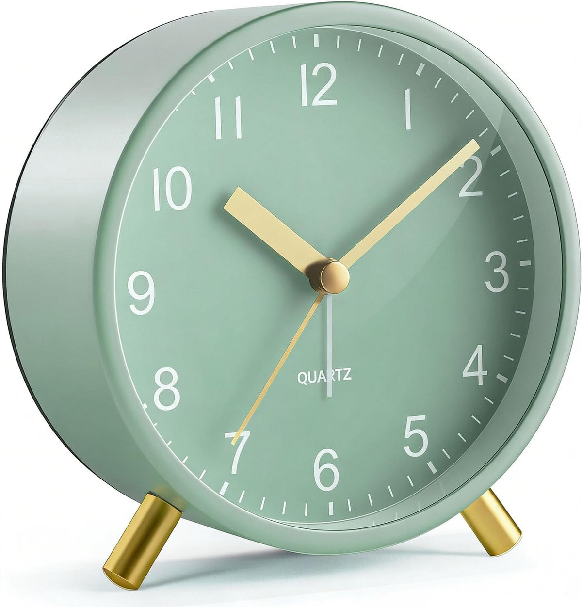 Analog Alarm Clock, Silent Non-Ticking with Night Light, Fashionable Round Metal Alarm Clock for Office, Battery Operated, Bedroom, Elderly, Adults, Children, Student Gifts