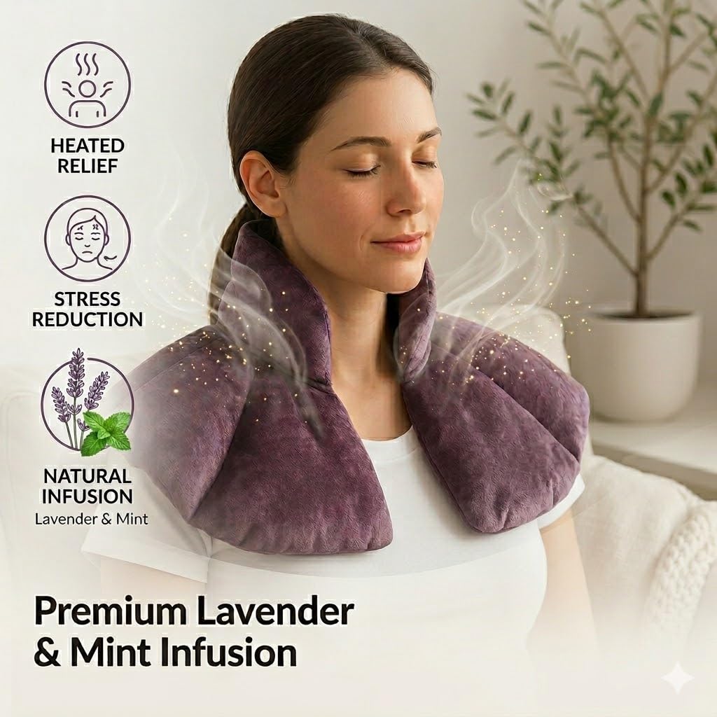 Kozi Neck Heating Pad | Microwaveable Weighted Shoulder Heating Pad | Neck and Shoulder Heating Pad with Clay Beads & Aromatherapy (Amethyst)