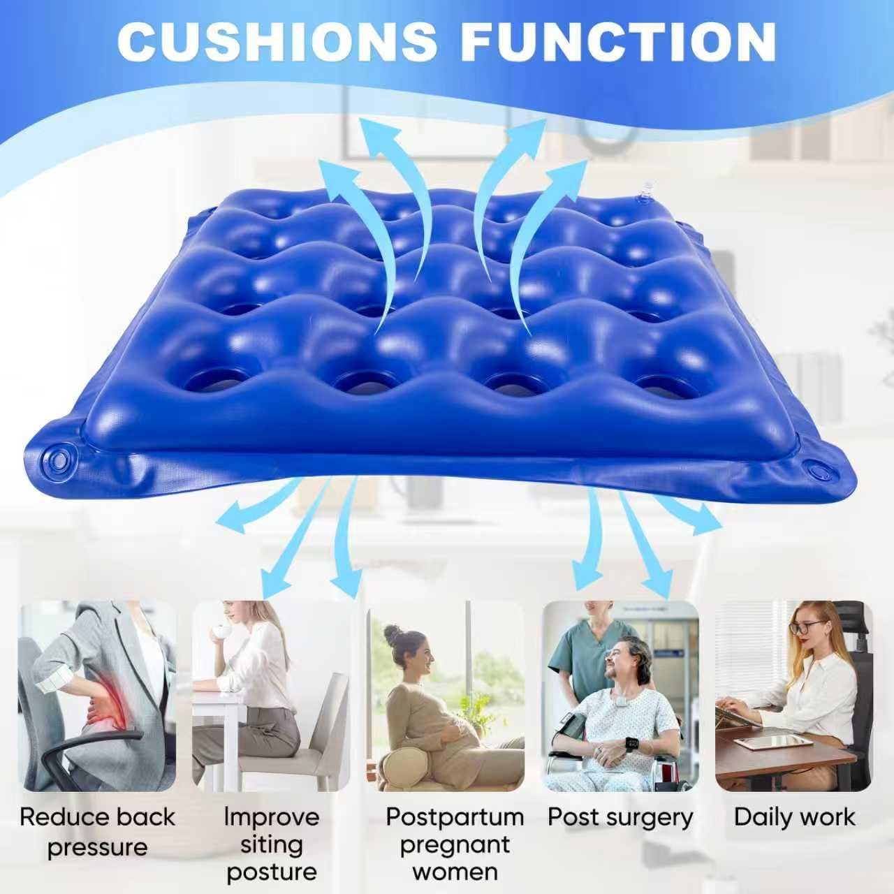 2-Pack Inflatable Waffle Cushion for Pressure Relief, Wheelchair Cushion for Pressure Redistribution, Portable Air Seat Cushions for Office Chair Car Seat, Breathable Seat Pad, Includes 1 Air Pumps