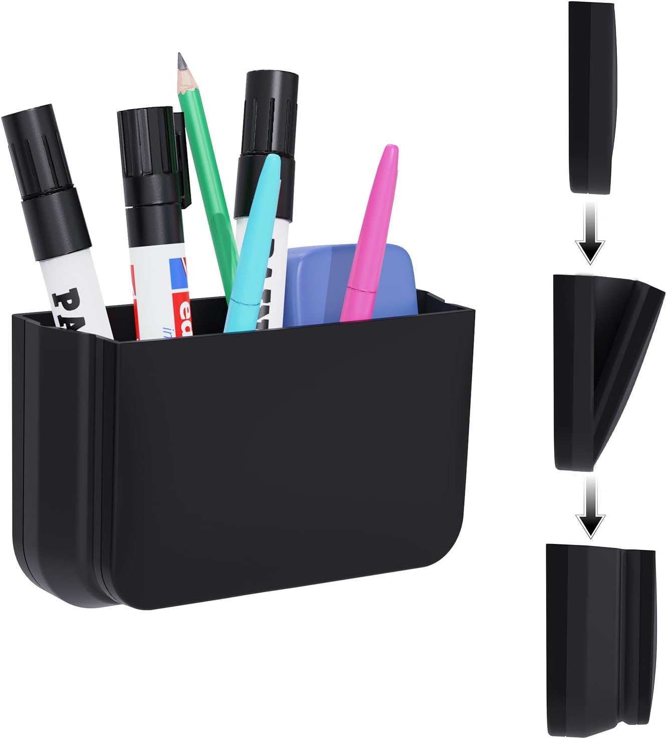 Magnetic Foldable Pen Holder Desk Accessories for Home Office 1 Pack White | Strong Magnet, Space Saving, Dry Erase Marker Pencil Holder for Whiteboard, Locker,Refrigerator, Remote Holder