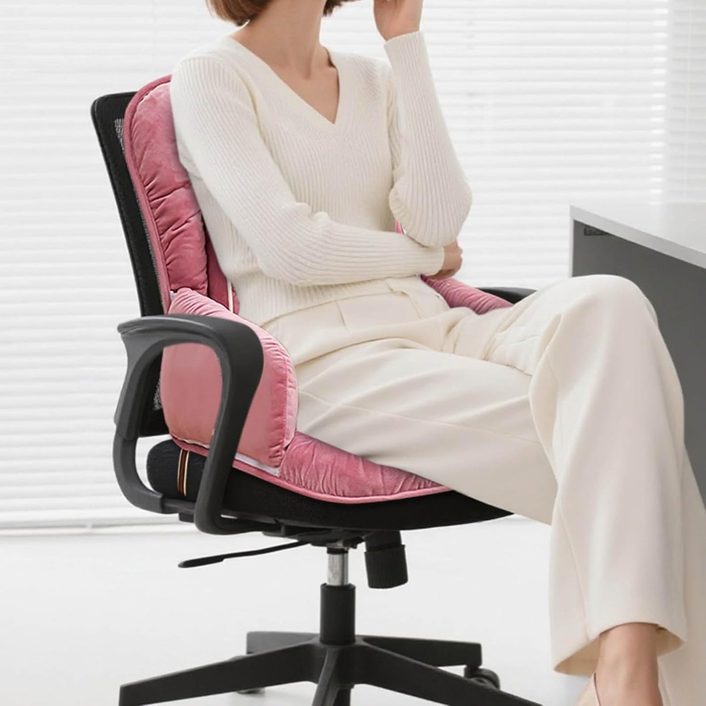 Office Heated Seat Cushion for Desk Chair,Upgraded Lumbar Support Seat for Cushions for Dorm Desk Chair with Back, USB Interface, 3-Speed Temperature Control (Light Pink)