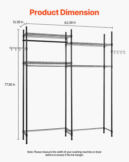 VEVOR Over The Washer and Dryer Storage Shelf, 3 Tier Laundry Room Drying Rack with Hanger Rod and Hooks, Adjustable Over Washer and Dryer Shelves, Laundry Room Shelf Storage Space Saver, White