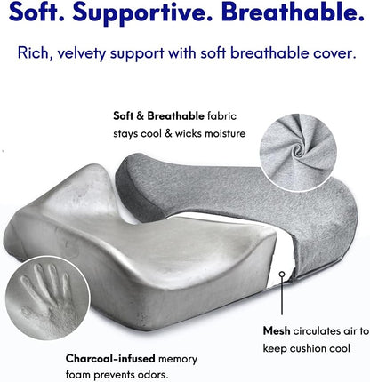 C CUSHION LAB Patented Pressure Relief Seat Cushion for Long Sitting Hours on Office/Home Chair, Car, Wheelchair - Extra-Dense Memory Foam for Hip, Tailbone, Coccyx, Sciatica - Light Grey