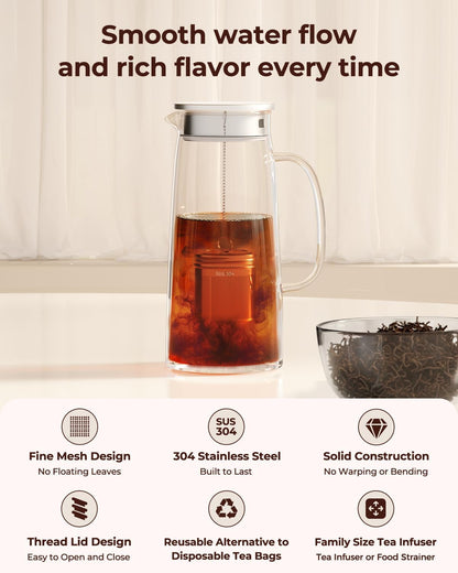 2 Pack Reinmoson 304 Stainless Steel Tea Infuser for Loose Leaf Tea | 1.58” x 2.2” Extra Fine Mesh Tea Strainers Ball, Threaded Lid, Loose Leaf Tea Steeper for Black Tea, Rooibos, etc