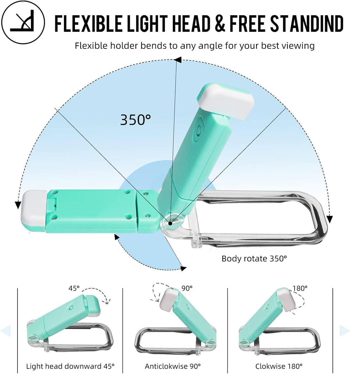EGWASER Book Light for Reading in Bed, USB Rechargeable Clip on Book Lights, 3 Brightness Adjustable Dimmable Bookmark Light for Eye-Protection, Reading Lamp for Bookworms, Travel (Dark Green)