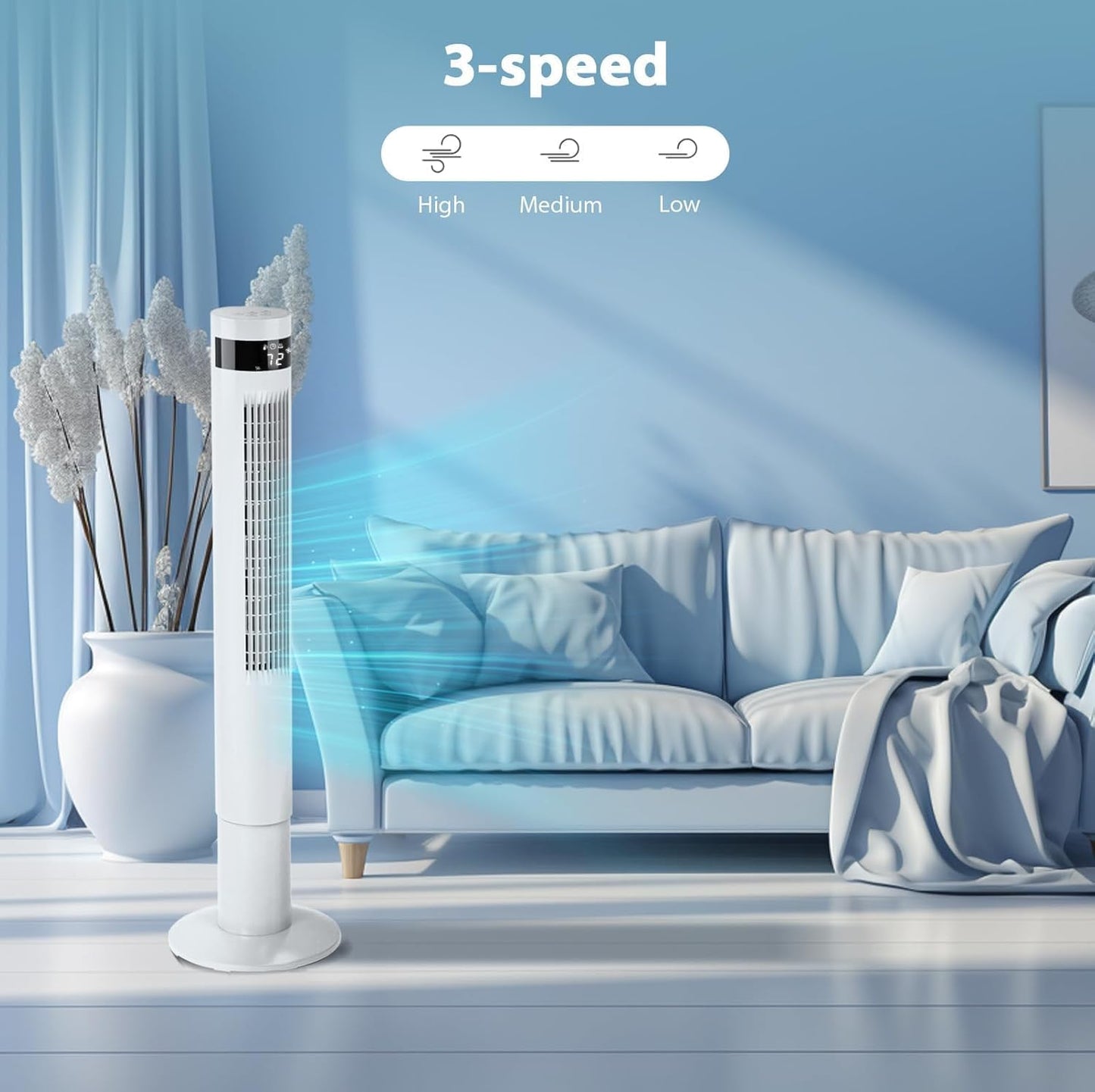 Antarctic Star Tower Fan 85°Oscillating Fan Quiet Cooling 12H Timer Remote Control Bladeless Electric 3 Speeds Wind 3 Modes, 42INCH, PINK