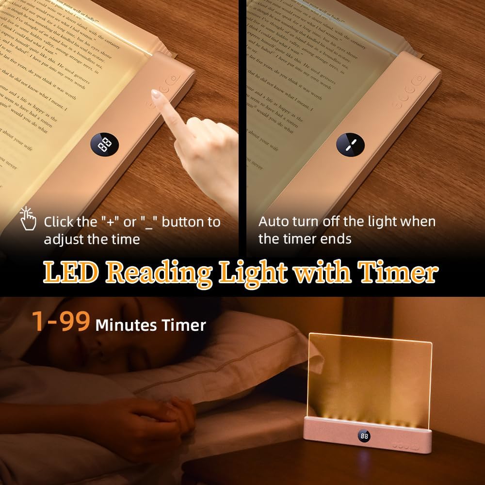 Book Light for Reading in Bed at Night Flat Reading Lights, Pink