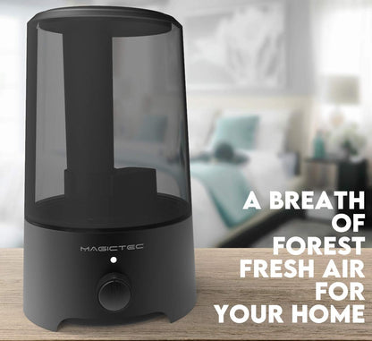 Magictec Cool Mist Humidifier, 2.5L Essential Diffuser for Bedroom and Baby, Adjustable Mist Output, Auto Shut Off, Super Quiet 360 Nozzle - Lasts Up to 24 Hours, Black