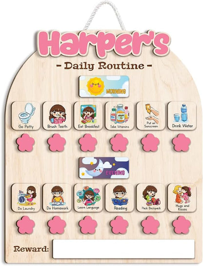 Wooden Daily Routine for Kids, Chore Chart for Toddler, Daily Responsibilities for Kids, Visual Schedule, Morning Bedtime Routine for Girls