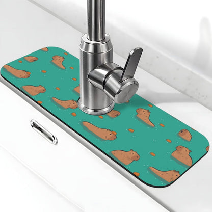 Abstract Flower Blooming Floral Watercolor Kitchen Sink Splash Guard Faucet Mat Super Absorbent Fast Drying Mat Sink Gadgets-Fast Drying Pad Sink Mat For Kitchen Bathroom (15" X 5.5" )