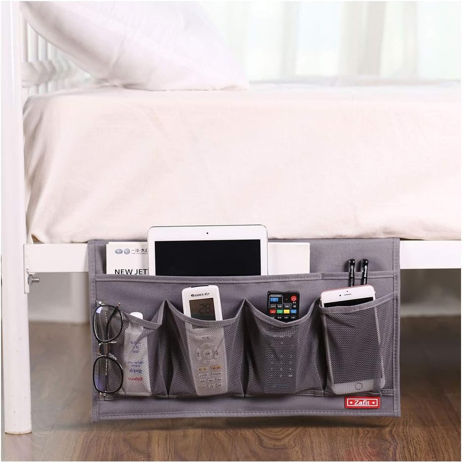 Zafit 5 Pockets Bedside Caddy, Bedside Storage Organizer for Water Bottles, Magazines, Phone, Glasses (5 Pockets-Grey)