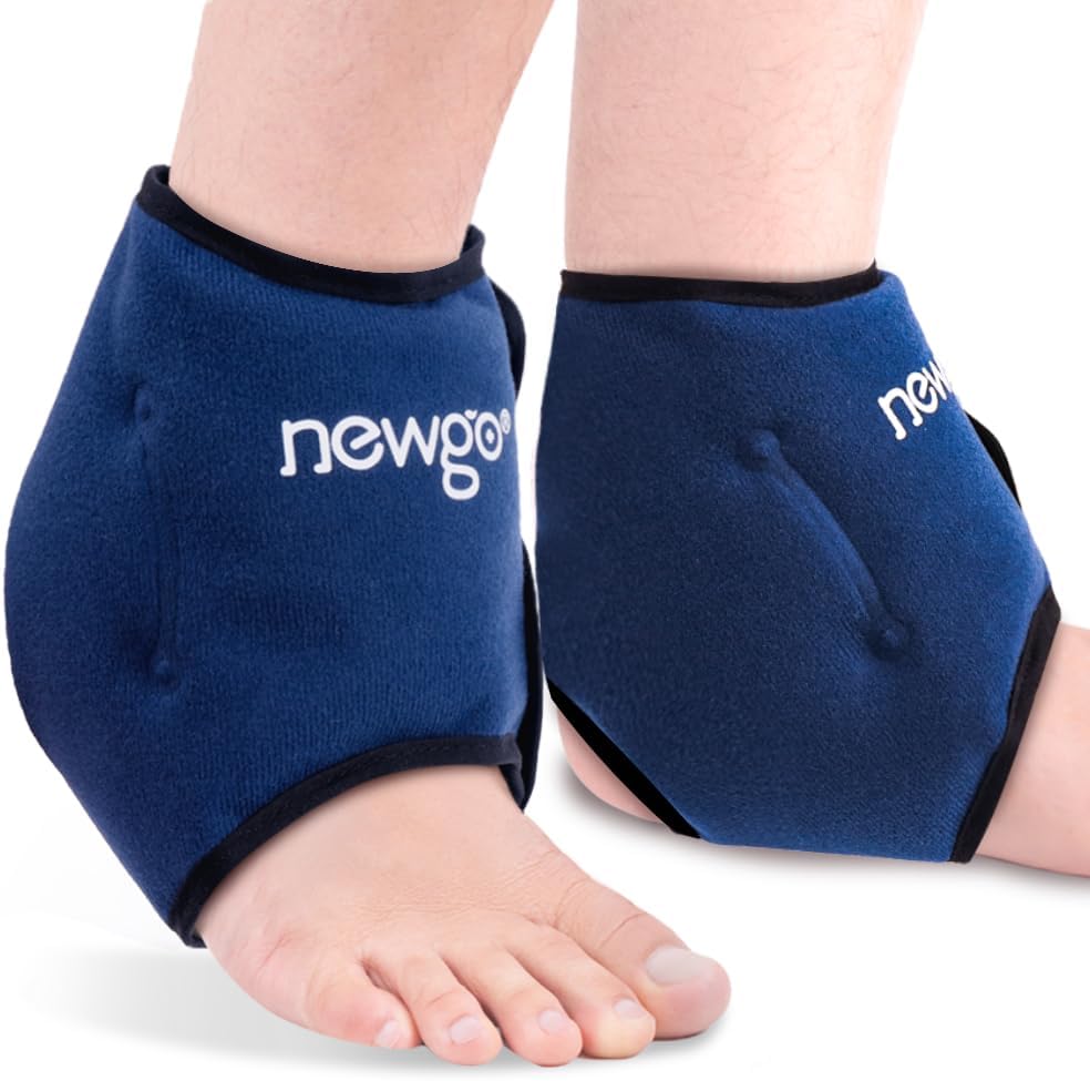 NEWGO Ankle Ice Pack Wrap for Swelling, Plantar Fasciitis, Foot Pain Relief, Reusable Gel Cold Compression Ankle Brace for Injuries, Achilles Tendonitis