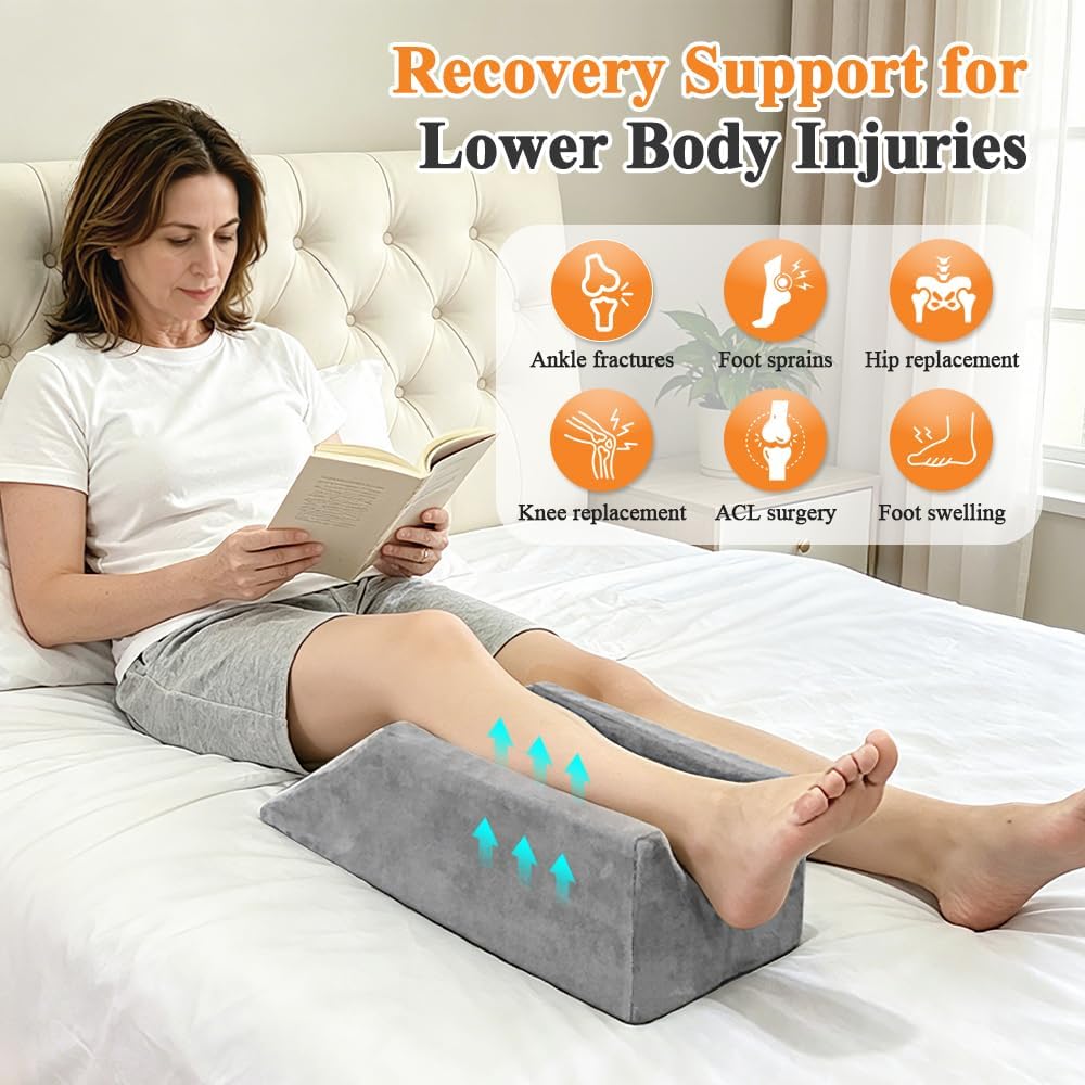 Leg Elevation Wedge Pillow for After Surgery, Knee Pillow Foam Leg Support for Sleeping , Elevating Cushion for Legs Swelling, Leg Elevator Positioning Wedge for Ankle Surgery Recovery (19.7" Long)