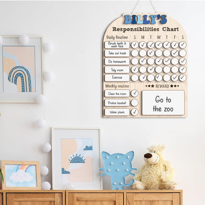 TinyKidz Wooden Daily Routine Chart 11x15, Schedule Board for Kids, Wooden Chore Chart for Kids, Responsibilities Chart for Toddlers, Morning Bedtime Routine for Toddlers