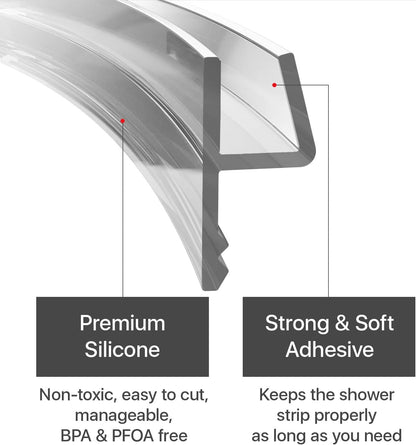 Frameless Shower Door Side Seal X-Protector - 40" Shower Door Seal | Self-Adhesive Shower Door Sweep - Premium Door Side Seal Strip - Silicone Glass Shower Seal Strip for All Door Thicknesses!
