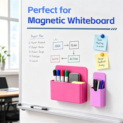 Magnetic Pen Holder, 2 Pack Magnetic Dry Erase Marker Holder, Black Strong Magnetic Marker Holder Pen Pencil Organizer for Whiteboard, Refrigerator, Office, Locker Accessories, Classroom Must Haves