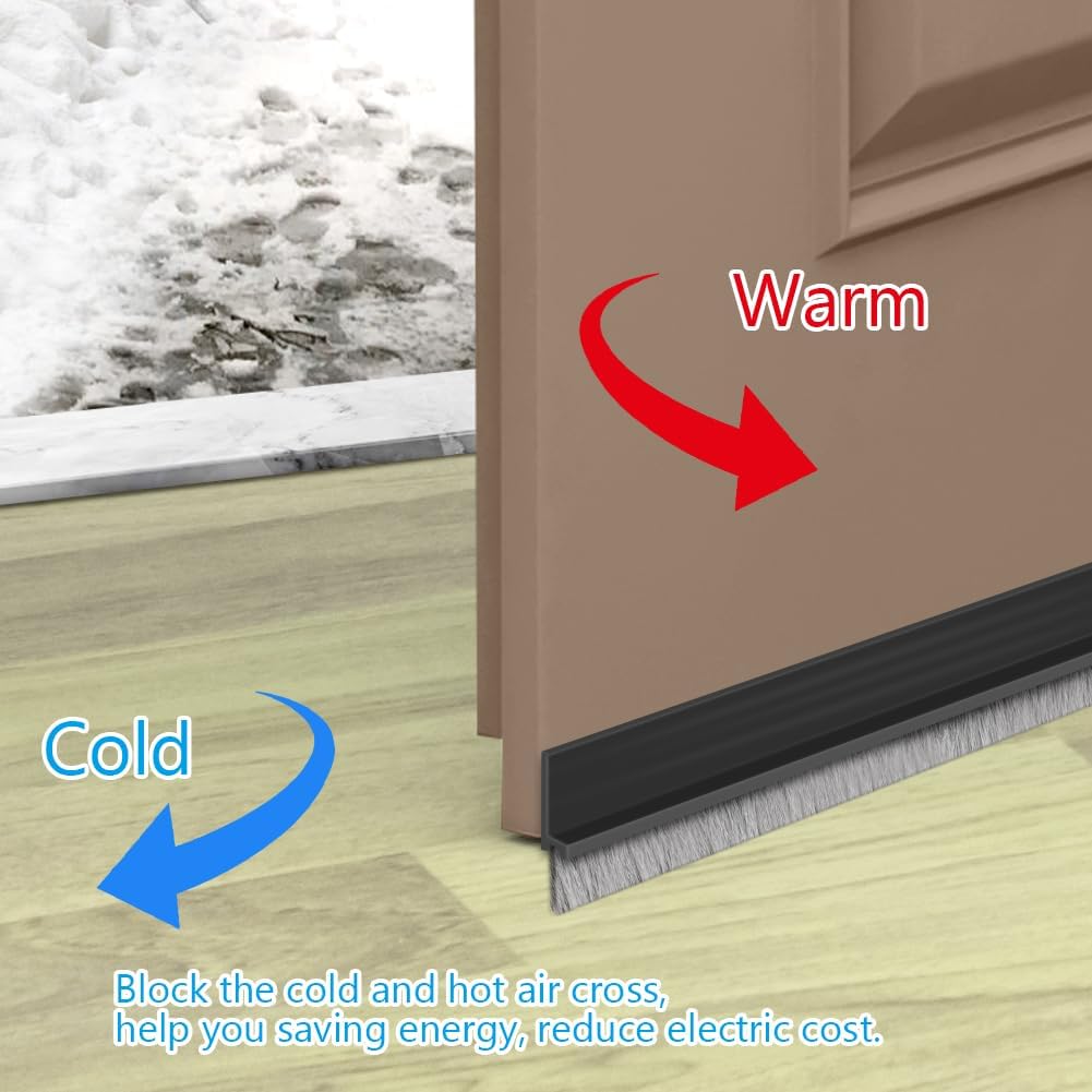 Ainiv Door Draft Stopper Under Door Seal, 2" W x 39" Cutable Soundproof Door Seal, Adhesive Under Door Sweep Weather Stripping Soundproof Kit, Under Door Draft Stopper Seals Anti-Collision-Black